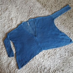 Flowy open knit blue snap front sweater